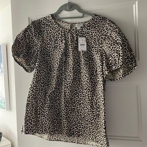JCrew Womens Leopard Print Puff Sleeve Top